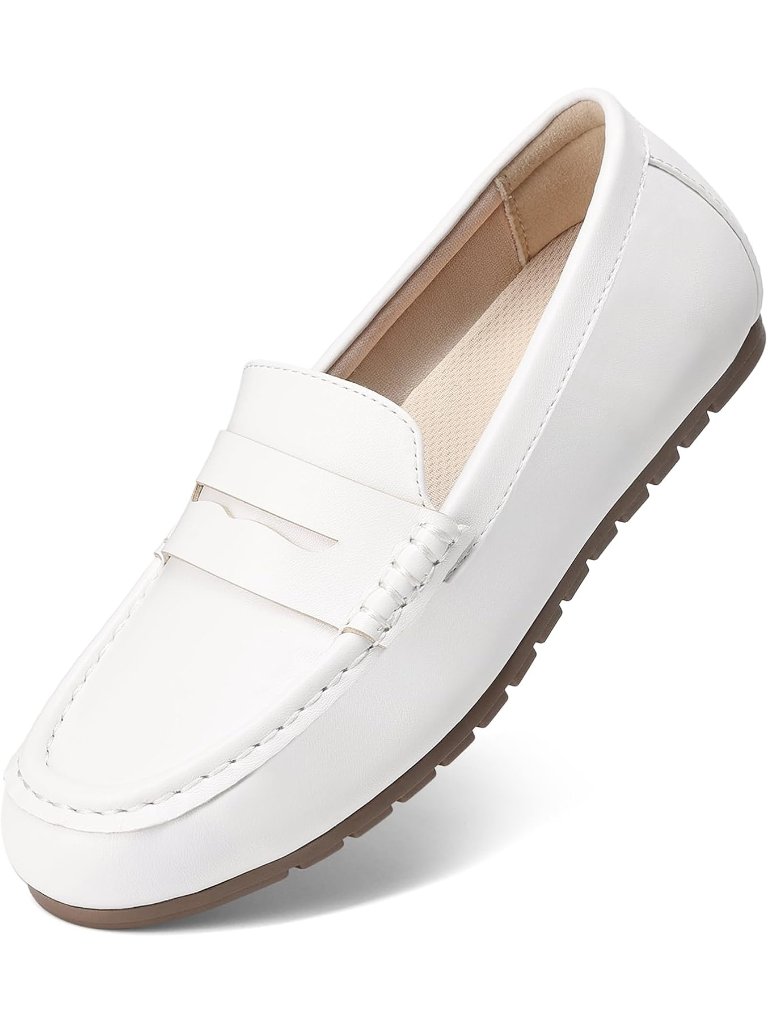 Women's White Penny Loafers Comfortable Slip On Classic Lightweight Casual